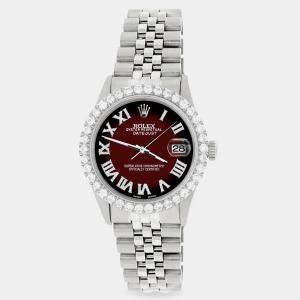 Rolex Custom Maroon Vignette 3.3CT Diamond Stainless Steel Datejust  Automatic Men's Wristwatch 36MM