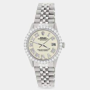 Rolex Custom Satin Linen 3.3CT Diamond Stainless Steel Datejust  Automatic Men's Wristwatch 36MM