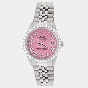 Rolex Custom Hot Pink 3.3CT Diamond Stainless Steel Datejust  Automatic Men's Wristwatch 36MM