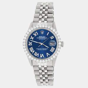 Rolex Custom Cobalt Blue 3.3CT Diamond Stainless Steel Datejust  Automatic Men's Wristwatch 36MM