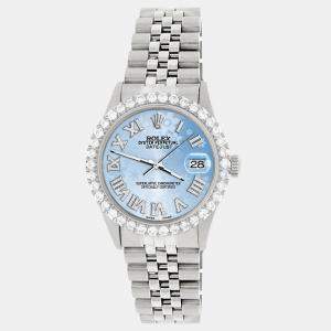 Rolex Custom Blue Flower 3.3CT Diamond Stainless Steel Datejust  Automatic Men's Wristwatch 36MM