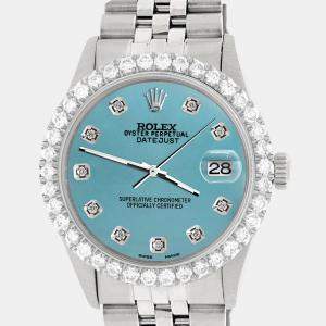 Rolex Custom Turquoise 3.05CT Diamond Stainless Steel Datejust  Automatic Men's Wristwatch 36MM