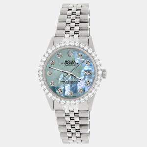 Rolex Custom Tahitian Blue 3.05CT Diamond Stainless Steel Datejust  Automatic Men's Wristwatch 36MM