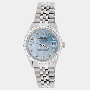 Rolex Custom Sky Blue MOP 3.05CT Diamond Stainless Steel Datejust  Automatic Men's Wristwatch 36MM