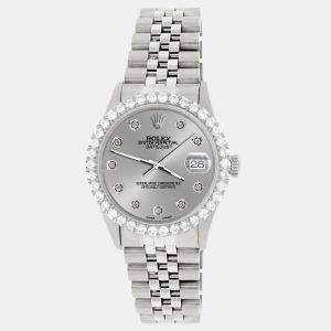 Rolex Custom Silver 3.05CT Diamond Stainless Steel Datejust  Automatic Men's Wristwatch 36MM