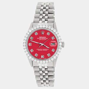 Rolex Custom Scarlet Red 3.05CT Diamond Stainless Steel Datejust  Automatic Men's Wristwatch 36MM
