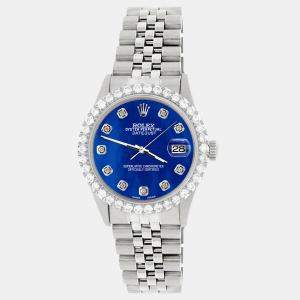 Rolex Custom Royal Blue MOP 3.05CT Diamond Stainless Steel Datejust  Automatic Men's Wristwatch 36MM