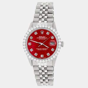 Rolex Custom Red MOP 3.05CT Diamond Stainless Steel Datejust  Automatic Men's Wristwatch 36MM