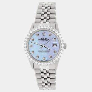 Rolex Custom Purple MOP 3.05CT Diamond Stainless Steel Datejust  Automatic Men's Wristwatch 36MM