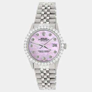 Rolex Custom Pink Pearl 3.05CT Diamond Stainless Steel Datejust  Automatic Men's Wristwatch 36MM
