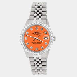 Rolex Custom Pastel Orange 3.05CT Diamond Stainless Steel Datejust  Automatic Men's Wristwatch 36MM