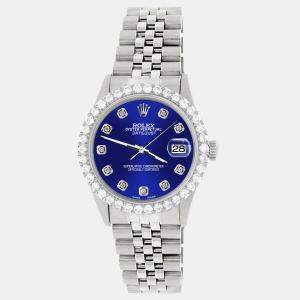 Rolex Custom Navy Blue 3.05CT Diamond Stainless Steel Datejust  Automatic Men's Wristwatch 36MM