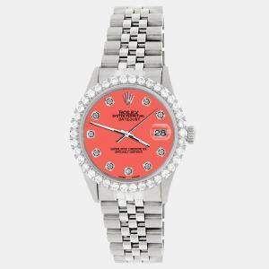 Rolex Custom Matt Coral 3.05CT Diamond Stainless Steel Datejust  Automatic Men's Wristwatch 36MM