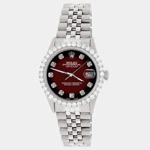 Rolex Custom Maroon Vignette 3.05CT Diamond Stainless Steel Datejust  Automatic Men's Wristwatch 36MM