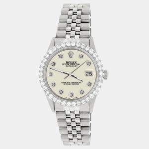 Rolex Custom Satin Linen 3.05CT Diamond Stainless Steel Datejust  Automatic Men's Wristwatch 36MM