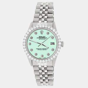 Rolex Custom Light Malachite 3.05CT Diamond Stainless Steel Datejust  Automatic Men's Wristwatch 36MM