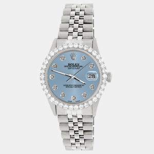 Rolex Custom Ice Blue 3.05CT Diamond Stainless Steel Datejust  Automatic Men's Wristwatch 36MM