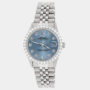Rolex Custom Blue 3.05CT Diamond Stainless Steel Datejust  Automatic Men's Wristwatch 36MM