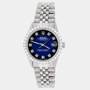 Rolex Custom Blue 3.05CT Diamond Stainless Steel Datejust  Automatic Men's Wristwatch 36MM