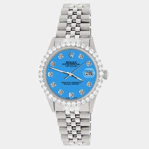 Rolex Custom Blue 3.05CT Diamond Stainless Steel Datejust  Automatic Men's Wristwatch 36MM