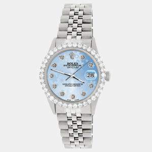 Rolex Custom Blue Flower 3.05CT Diamond Stainless Steel Datejust  Automatic Men's Wristwatch 36MM