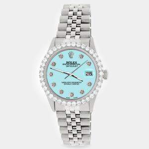 Rolex Custom Aqua Blue 3.05CT Diamond Stainless Steel Datejust  Automatic Men's Wristwatch 36MM
