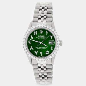 Rolex Custom Green MOP 3.35CT Diamond Stainless Steel Datejust  Automatic Men's Wristwatch 36MM