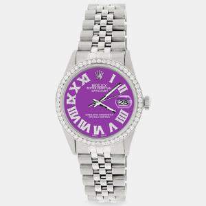 Rolex Custom Pastel Purple Diamond Stainless Steel Datejust  Automatic Men's Wristwatch 36MM