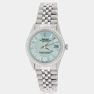 Rolex Custom Pastel Blue Diamond Stainless Steel Datejust  Automatic Men's Wristwatch 36MM