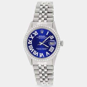 Rolex Custom Navy Blue Diamond Stainless Steel Datejust  Automatic Men's Wristwatch 36MM