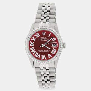 Rolex Custom Merlot Red Diamond Stainless Steel Datejust  Automatic Men's Wristwatch 36MM