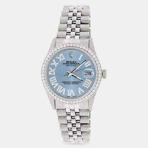 Rolex Custom Ice Blue Diamond Stainless Steel Datejust  Automatic Men's Wristwatch 36MM