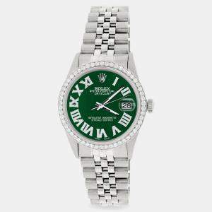 Rolex Custom Forest Green Diamond Stainless Steel Datejust  Automatic Men's Wristwatch 36MM