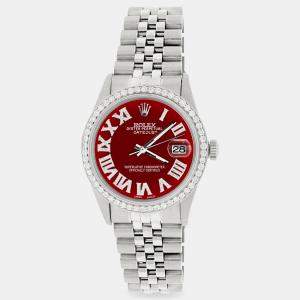Rolex Custom Red Diamond Stainless Steel Datejust  Automatic Men's Wristwatch 36MM