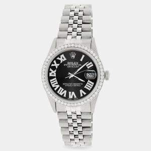Rolex Custom Black Diamond Stainless Steel Datejust  Automatic Men's Wristwatch 36MM