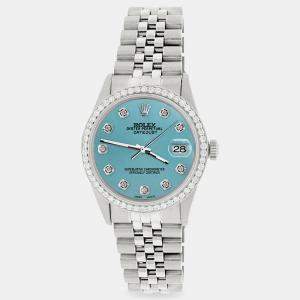 Rolex Custom Turquoise 1.1CT Diamond Stainless Steel Datejust  Automatic Men's Wristwatch 36mm