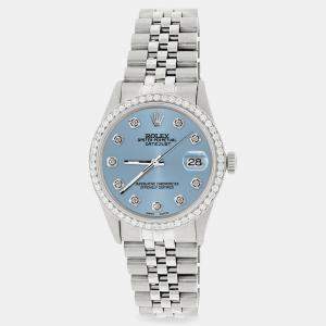 Rolex Custom Ice Blue 1.1CT Diamond Stainless Steel Datejust  Automatic Men's Wristwatch 36mm