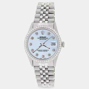 Rolex Custom Blue 1.1CT Diamond Stainless Steel Datejust  Automatic Men's Wristwatch 36mm