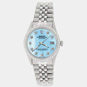 Rolex Custom Blue 1.1CT Diamond Stainless Steel Datejust  Automatic Men's Wristwatch 36mm