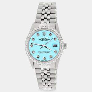 Rolex Custom Aqua Blue 1.1CT Diamond Stainless Steel Datejust  Automatic Men's Wristwatch 36mm