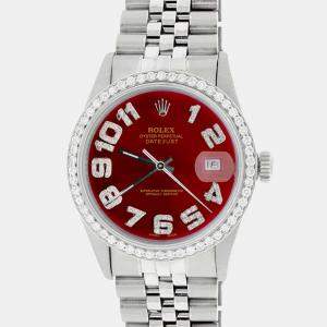 Rolex Custom Imperial Red Diamond Stainless Steel Datejust  Automatic Men's Wristwatch 36MM