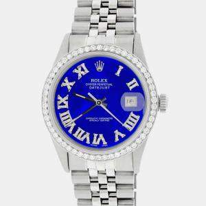 Rolex Custom Royal Blue Diamond Stainless Steel Datejust  Automatic Men's Wristwatch 36MM