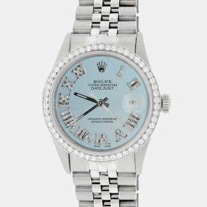 Rolex Custom Blue Diamond Stainless Steel Datejust  Automatic Men's Wristwatch 36MM