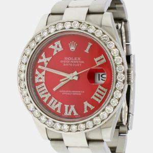 Rolex Customised Royal Red Stainless Steel Datejust 41 126300 Automatic Men's Wristwatch