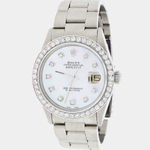 Rolex Customised  MOP Diamond Stainless Steel Datejust  Automatic Men's Wristwatch 36 mm