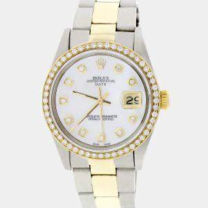 Rolex Customised  MOP Diamond 18K Yellow Gold Stainless Steel Date 1505 Automatic Men's Wristwatch 34MM