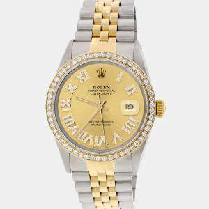 Rolex Customised Champagne Diamond 18K Yellow Gold Stainless Steel Datejust  Automatic Men's Wristwatch 36mm