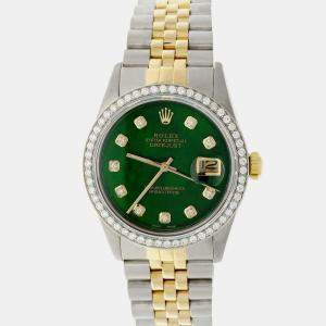 Rolex Customised Green MOP 1.10CT Diamond 18K Yellow Gold Stainless Steel Datejust  Automatic Men's Wristwatch 36mm