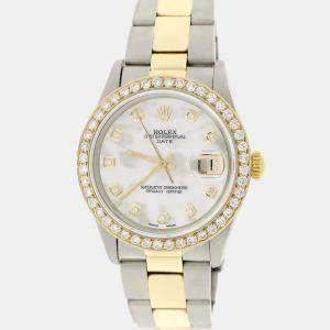 Rolex Customised  MOP Diamond 18K Yellow Gold Stainless Steel Oyster Perpetual Date  Automatic Men's Wristwatch 34mm
