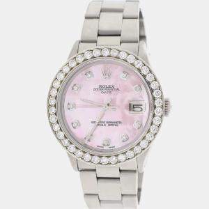 Rolex Customised Pink MOP 2.7CT Diamond Stainless Steel Oyster Perpetual Date  Automatic Men's Wristwatch 34mm